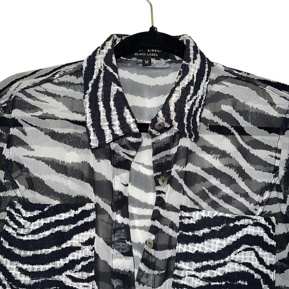 C'EST DUO Black Label Black & White Zebra Print Sheer Jacket Pleat Accents MED - Picture 5 of 11